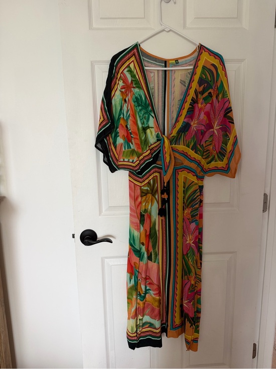 FARM Rio Dresses & Skirts - FARM Rio Tropical Floral Tie-Front Maxi Dress in Pink, Green, Yellow, Black